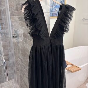 Lulu's Black Ruffled Backless Dress